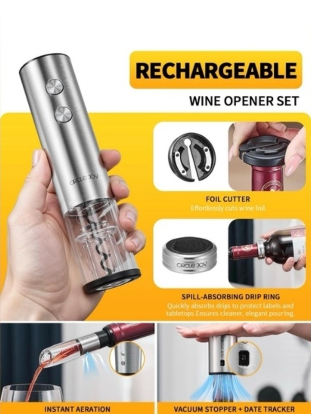 5 In 1 Wine Accessory Gift Set w/ Electric Rechargable Wine Opener NIB! - Picture 4 of 6